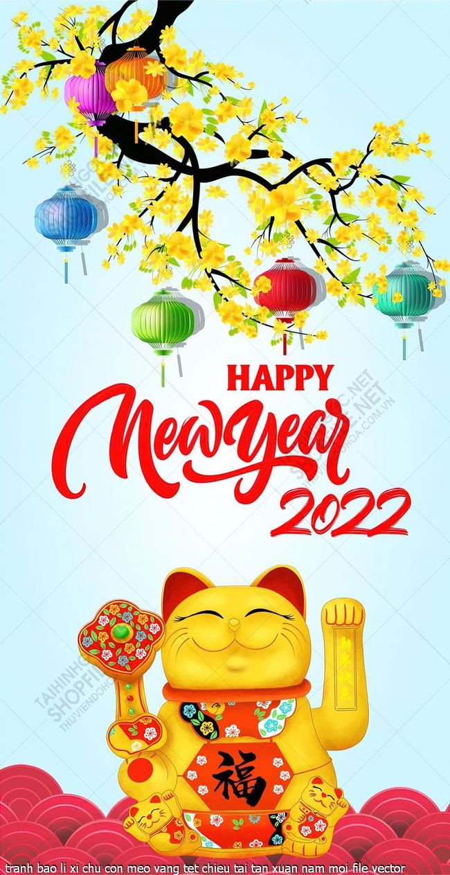tranh bao li xi chu con meo vang tet chieu tai tan xuan nam moi file vector